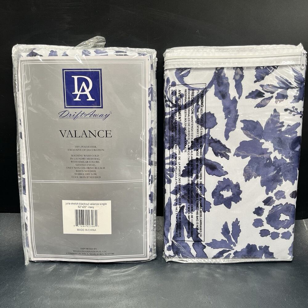 Drift Away Valance 52” X 20” Lot Of 2 “Julia Sketch Blackout Valance” Navy White